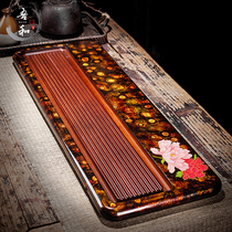 Wuhe lacquer tea set big lacquer hand-made hand-painted peony flower wet tea plate club tea room drainage tea table