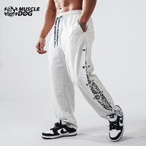 Muscle Dog Sport Long Pants Mens Spring Autumn Trend Cashew Flowers Loose and Wear Pants Casual Training Sports Fitness Pants