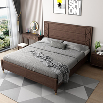 American bed light luxury bedroom double 18 m master bed wedding walnut color modern simple full solid wood bed