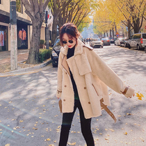 Lecea Alice lamb coat women 2021 Winter new Korean leather hair one loose short top