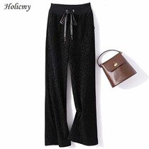 2021 Spring Autumn New High Waist Broadlegged Pants Europe Stand Loose Straight Wire Velvet Pants Black Pants Casual Pants Woman