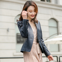 Leather jacket womens 2021 spring and autumn new sheepskin leather jacket short trend leather slim small suit