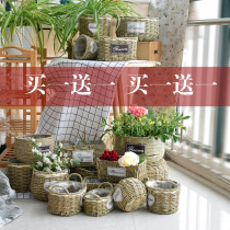 Rattan straw woven wicker flower basket woven flower pot portable flower arrangement basket green multi-meat wall hanging home living room ornaments