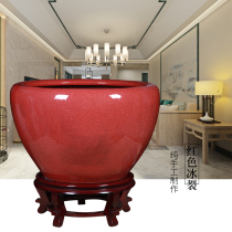 Jingdezhen ceramic solid color Open Film ice crack fish tank fish tank water lily basin lotus bowl living room decoration ornaments