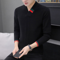 Chinese style V-neck sweater mens trend personality spring and autumn with mens bottoming knitwear Joker thin