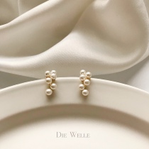 Die Welle small grape earrings 925 sterling silver needles pearls mosquito coils ear clips 14k gold-plated earrings
