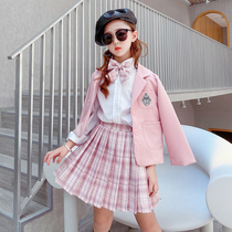 Girls foreign style spring and autumn jk uniform College style small suit jacket Net red three-piece set big virgin girl suit skirt
