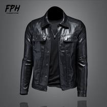 Vintage motorcycle leather jacket mens slim 2021 new spring and autumn casual tooling mens leather jacket trend handsome