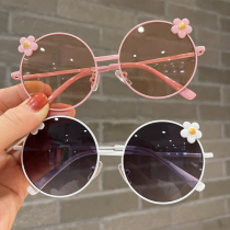 Girl Sunglasses Fashion Metal Frame Ocean Gas Female Baby Sunglasses Cute Flowers Children Glasses Walk Show Matching Tide