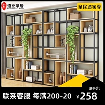 American wrought iron shelf floor screen partition living room solid wood bookshelf modern simple display rack porch shelf