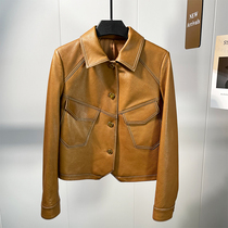 European station star with high-tech imported sheep leather toffee leather jacket womens coat short autumn