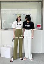 REDLIP red lip 22010 pendants 100 hitch pants woman spring high waist straight cylinder wide leg side open fork tug long pants