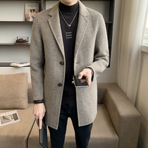 Double-sided cashmere coat mens autumn and winter mens long woolen trench coat Korean version slim trend handsome woolen coat