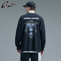 GUUKA Tide brand black long sleeve T-shirt male autumn students hip hop sports anti war bear printing cotton long t loose