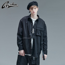 GUUKA Tide brand black long sleeve shirt male autumn student hip hop sports minority function shirt jacket loose
