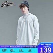 GUUKA High-collar Long Sleeve T-shirt Male Tide Brand Student Hip Hop Four Color Black and White Gray Blue Sports base shirt Loose