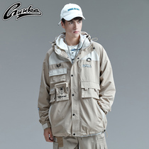 GUUKA khaki windbreaker coat male Tide brand Youth hip hop print multi-pocket tooling windbreaker loose