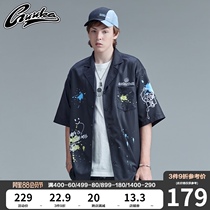GUUKA tide brand short-sleeved shirt mens Hong Kong style Japanese Liu Yu with the same hip-hop graffiti ruffian handsome shirt jacket loose