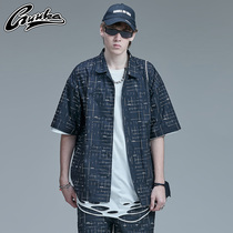 GUUKA Premium Shirt Mens Short Sleeve Tide Brand Wei Hongyu Same Hip Hop Harbor Style Plaid Shirt Jacket Loose