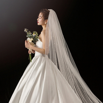 Douyin with pearl veil super long tailed bridal shiny veil photo Forest dream travel veil