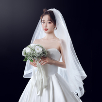 Korean bridal veil Super fairy elastic mesh double-layer shape wedding wedding headdress Forest wedding medium-long veil