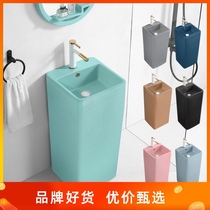 Hotel Nordic color side wash basin bathroom floor-standing ceramic outdoor integrated washbasin balcony column Basin