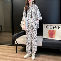 Summer Leisure Sports Suit Womens Tennis Red Fashion Foreign Air Loose Pure Cotton Big Code Two Sets Weight Loss and Slim Tide Cards