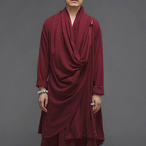 Chinese style cotton linen Hanfu male ancient style loose lay House meditation tea suit retro ethnic cloak mens clothing