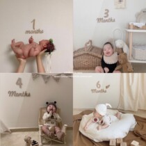 Han ins baby growth record wooden English months days month 100 days full moon year old photo props