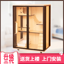  Cat cage villa Household solid wood cat cage Indoor cat cabinet cat house cat house cat villa luxury large double-decker cat villa