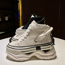 High-help small white shoes womens leather 2021 New Joker thick-bottomed cake shoes increased thin super fire father shoes European goods