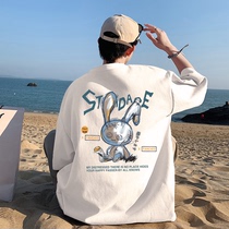 American high street male tide T - shirt short sleeve trend summer loose oversize pure cotton weighed 260g semi - cut sleeve