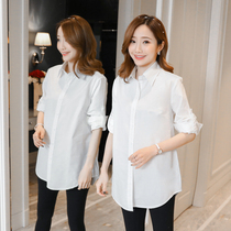 2021 Spring and Autumn New pregnant women shirt lapel POLO professional white shirt interview work autumn fashion maternity