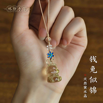 Natural citrine bunny mobile phone chain pendant cute and exquisite hand-woven original high-end key chain decoration ceremony