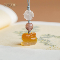 Natural Jade Medullary Rabbit Pendant Cute Pendant Cute Jade Rabbit Mini Jade Mobile Phone Chain Key Bag Hanging Accessories