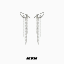  KVK shaped silk tassel earrings 925 silver 2021 new niche design high-end long temperament earrings