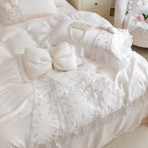 Teenage girl Heart spring Summer 80 Heather Four Sets Butterfly Knot Ice silk naked Quilt Cover Silk Skating small Fragrant Wind Bed bedding