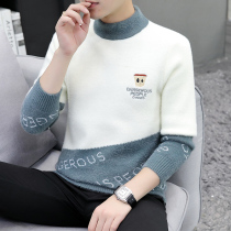Autumn and winter mink velvet sweater mens half high neck knitted base shirt Youth plus velvet thick warm autumn coat