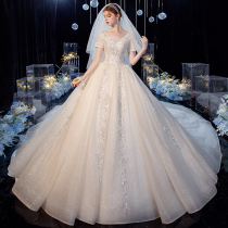 V collar main wedding dress 2021 New temperament bride pregnant woman Starry Sky tail summer Moren Super fairy dream light