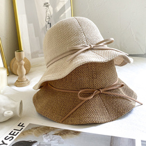 Han edition fishermans hat 100 lap day series spring and summer breathable cotton linen sunhat art butterfly knot sunscreen basin cap lotus leaf side