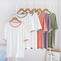 Modal T-Neck one-piece tops pajamas ladies summer thin white solid color loose short sleeves can be worn outside spring and autumn