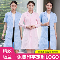 White coat Long-sleeved doctor uniform Female pharmacy nurse uniform Pink basket color short-sleeved embroidery division beauty salon overalls