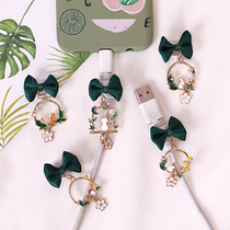 Flower ring rabbit kitty Apple Android phone data line protective sleeve universal anti-snapping vivo Huawei cute