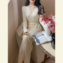 Autumn and winter new French temperament celebrity haute-class sweater long skirt chic unique underlay underwear knit dress