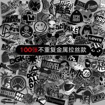 100 imitation metal Tide brand stickers luggage trendy black logo creative waterproof personality wear-resistant computer stickers notebook guitar skateboard travel trolley case sticker decoration small pattern