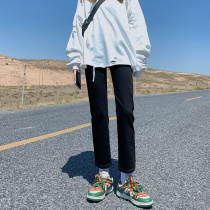 High-waisted black straight jeans women plus velvet nine points thin small man autumn and winter pipe pants large size fat MM pants