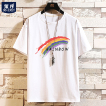 2021 new mens summer short-sleeved T-shirt fat loose large size t-shirt cotton half-sleeve top base shirt