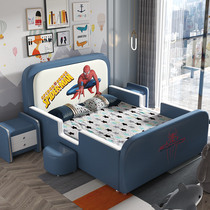 Childrens bed boy solid wood single bed cartoon car boy splicing bed modern simple leather bed slide with guardrail