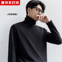 Black high collar bottoming mens autumn and winter velvet t-shirt long-sleeved trendy slim tops high-end warm mens inner wear