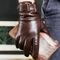 Leather gloves men winter warm leather gloves riding motorcycle drive thin plus velvet touch screen sheepskin gloves